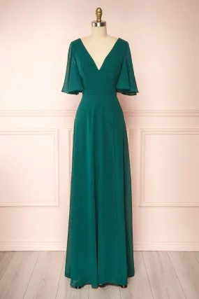 Adelphia Green | V-Neck Chiffon Maxi Dress