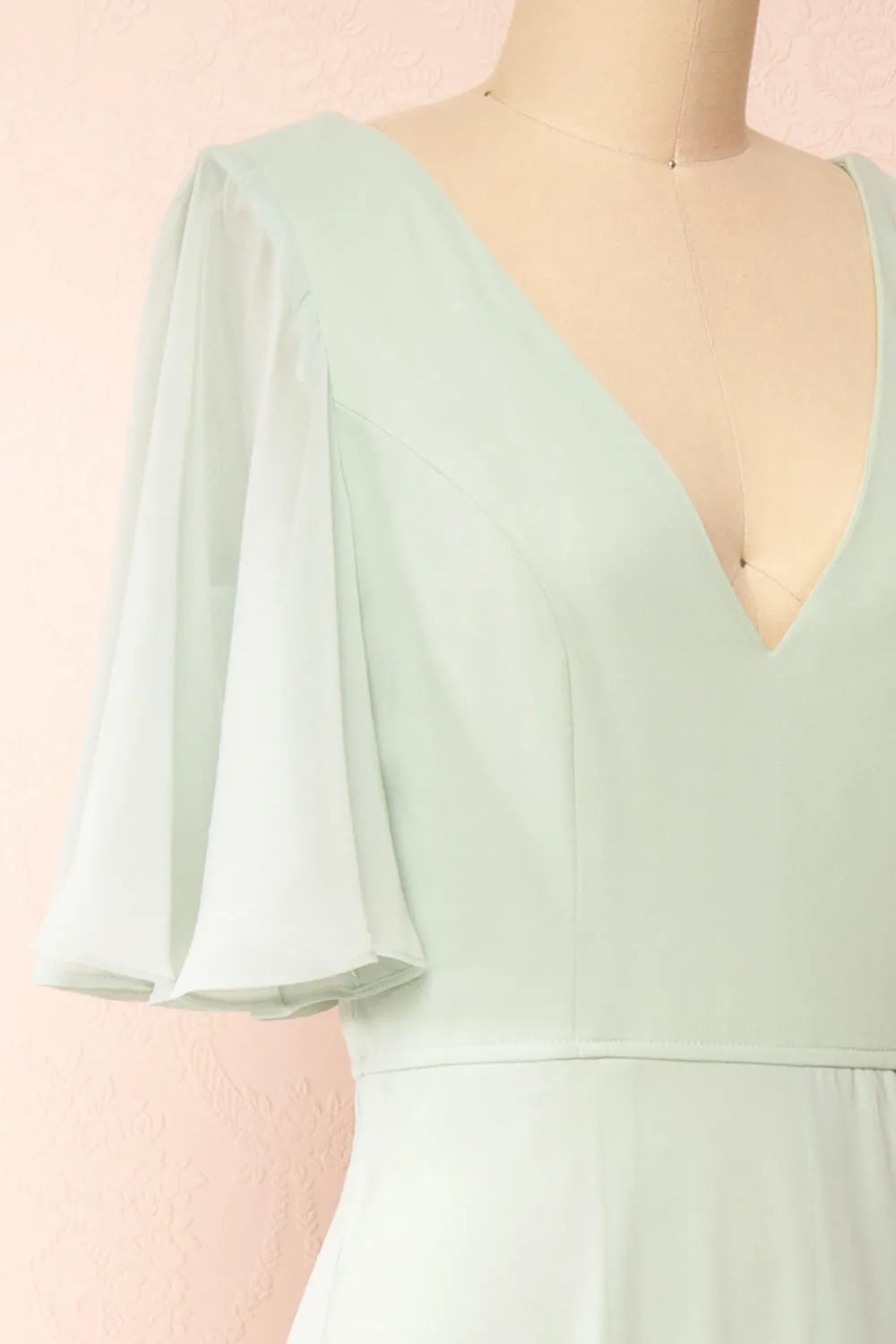 Adelphia Sage | V-Neck Chiffon Maxi Dress