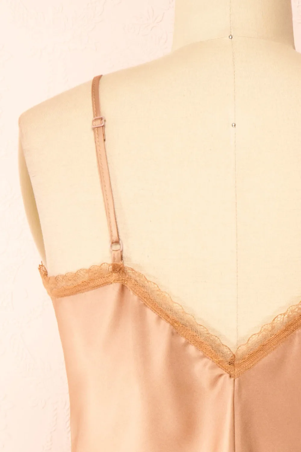 Alexa Caramel | Satin Cami Top w/ Lace Trim