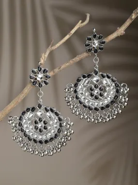 Antique Black Kundan Studded Oxidised Silver Handcrafted Chandbali Earrings