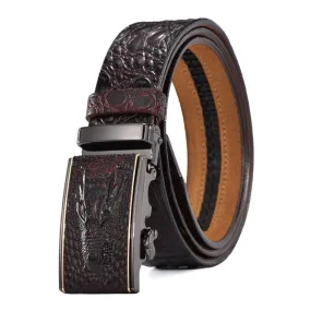 Automatic Genuine Crocodile Textured Leather Belt