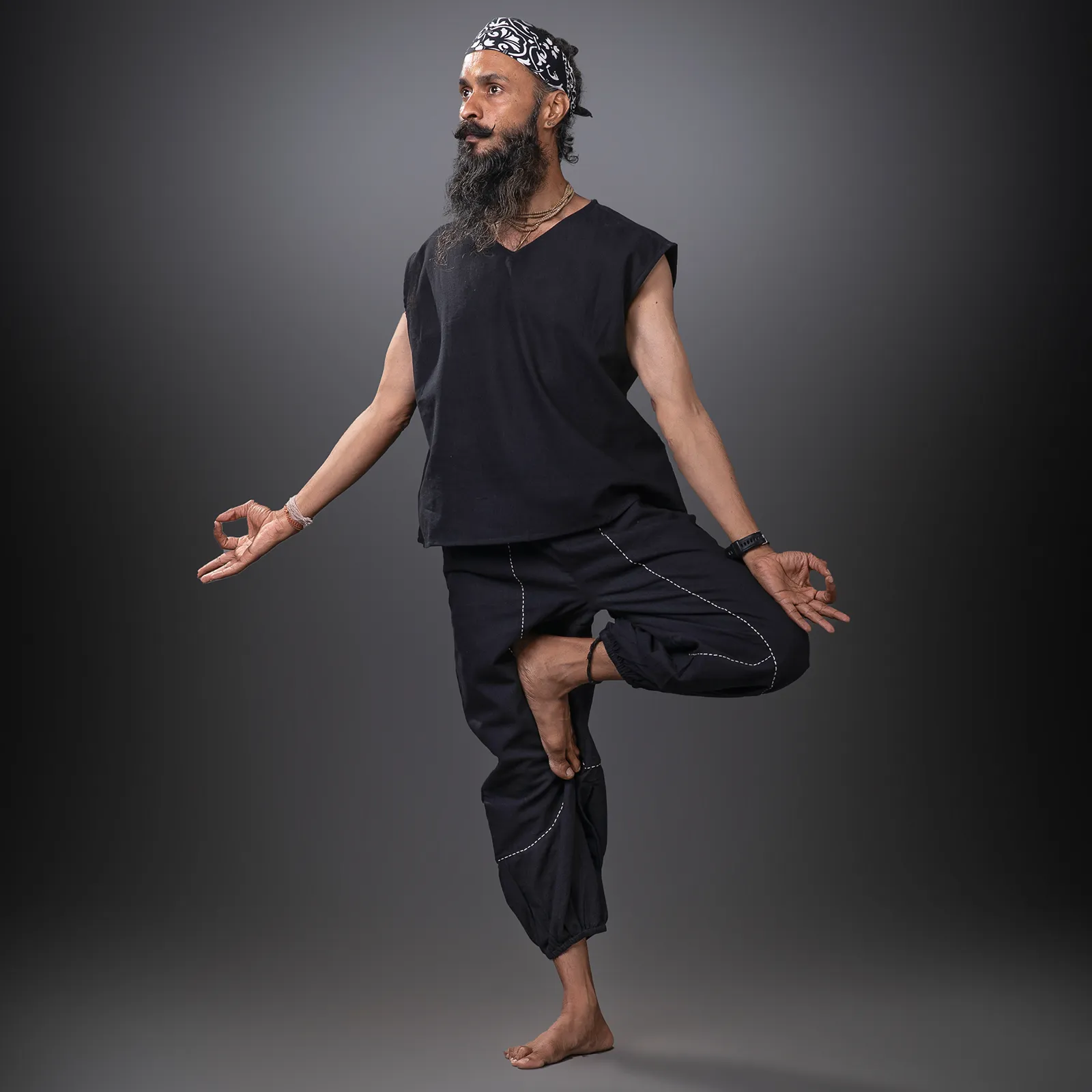 Black Handwoven Cotton Sleeveless Tank Top with Yoga Harem Pant Combo | Athleisure Top & Pant for Men