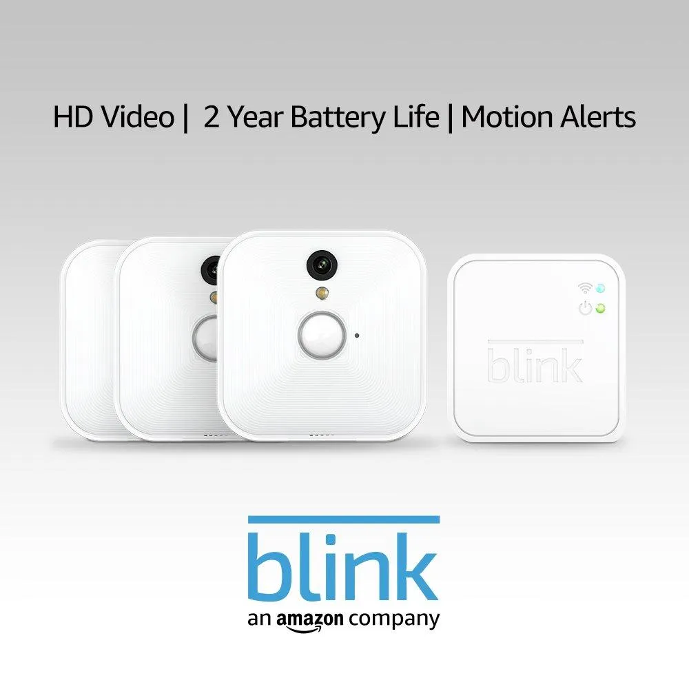 Blink Indoor Home Security Camera System with Motion Detection, HD Video, 2-Year Battery Life and Cloud Storage Included - 3 Camera Kit