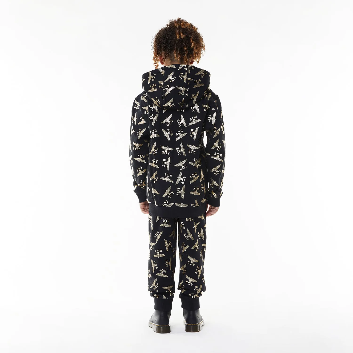 BOY REPEAT ZIP KIDS HOODIE - BLACK/GOLD