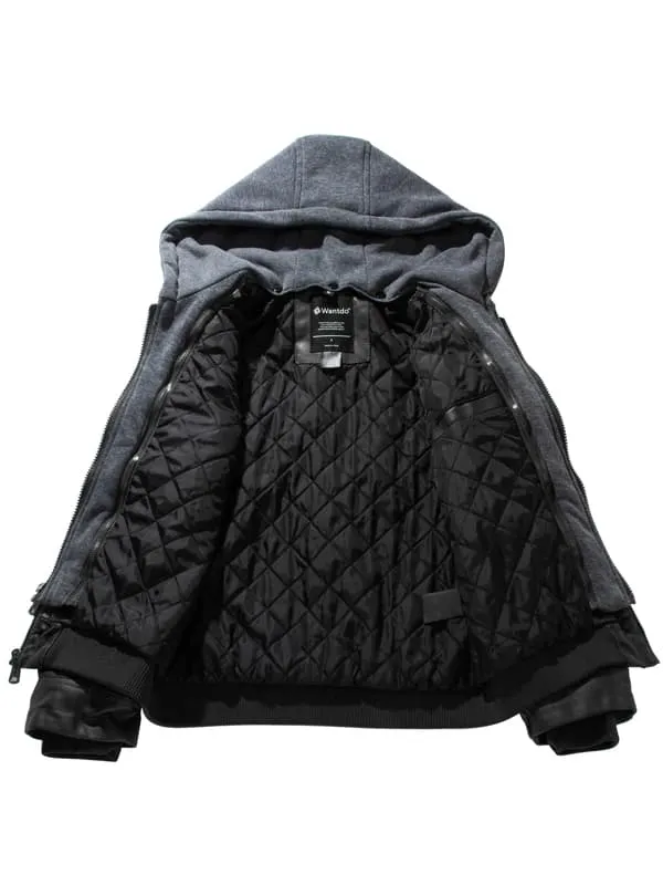 Boys Faux Leather Jacket with Removable Hood