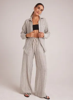 Drawcord Wide Leg Pant - Eze Slub Stripe