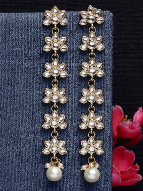 Floral Shaped Embellished Kundan Studded Drop Earrings