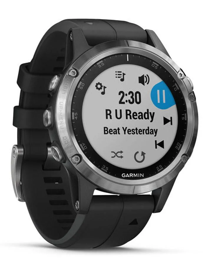 Garmin Fenix 5 Plus Multisport Watch - Stainless Steel - Black Band - Bluetooth