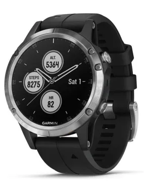 Garmin Fenix 5 Plus Multisport Watch - Stainless Steel - Black Band - Bluetooth