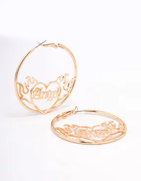 Gold Angel Flame Hoop Earrings