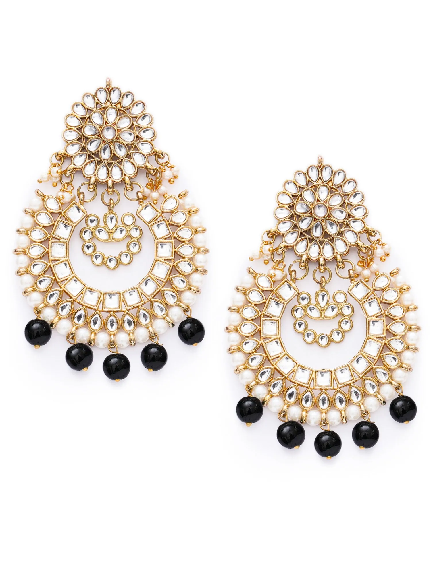 Gold Plated Black Drop Kundan Chandbali Earrings