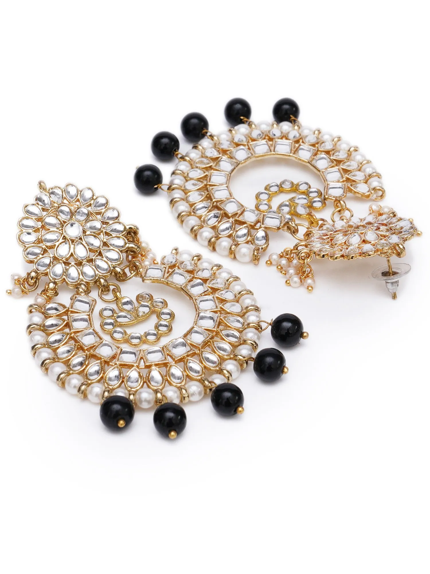 Gold Plated Black Drop Kundan Chandbali Earrings