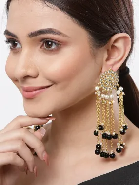 Gold Plated Black Kundan Tassel Earrings