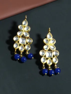 Gold Plated Blue Beads Kundan Dangler Earrings for Women