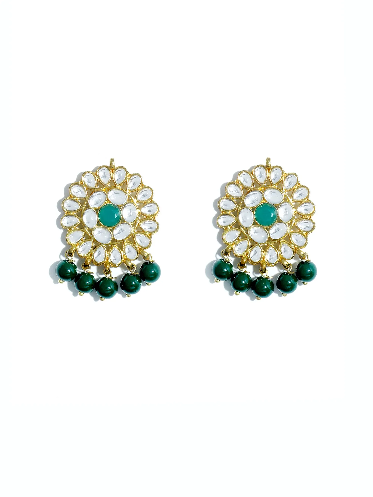 Gold Plated Green Beads Kundan Dangler Earrings for Women