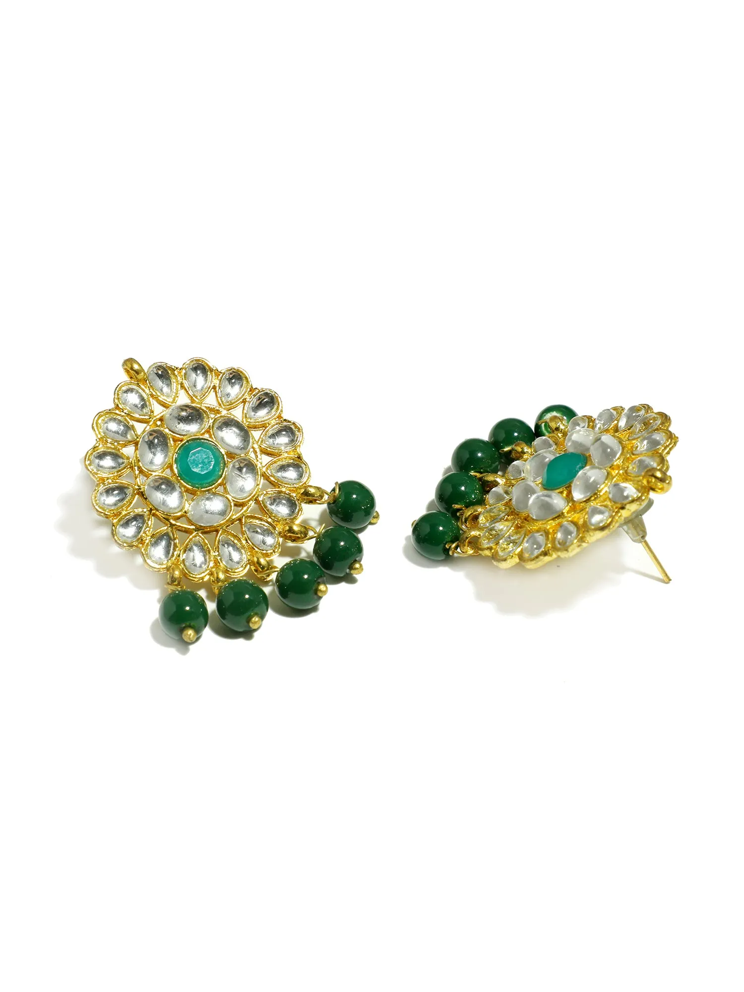 Gold Plated Green Beads Kundan Dangler Earrings for Women