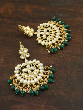 Gold Plated Green Drops Kundan Chandbali Earrings for Women