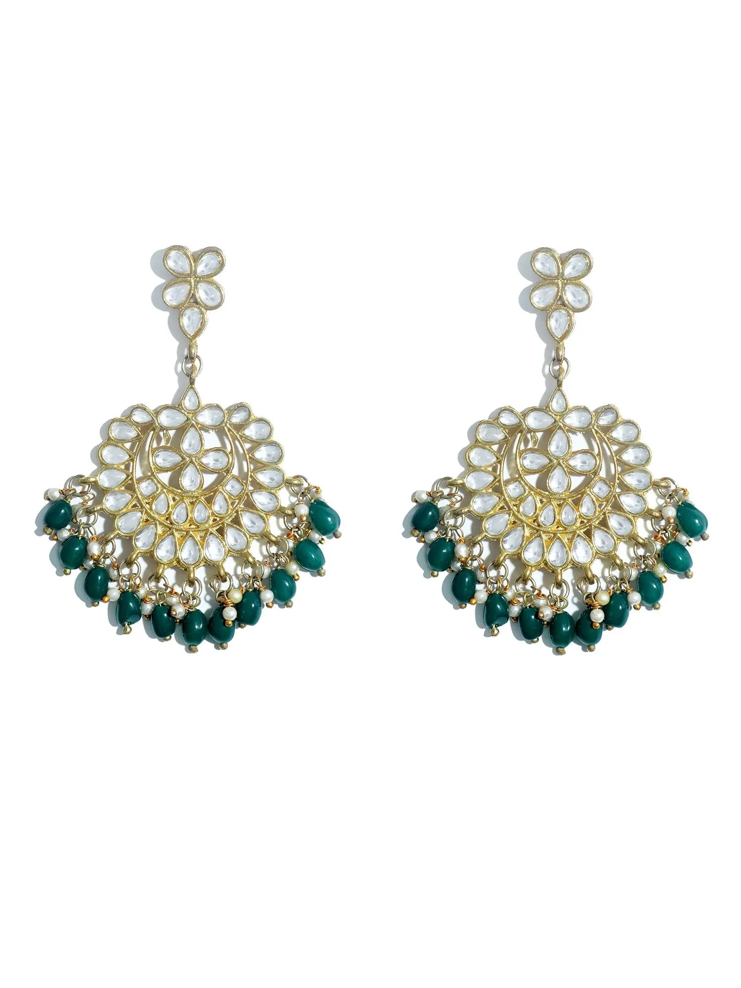 Gold Plated Green Drops Kundan Chandbali Earrings for Women