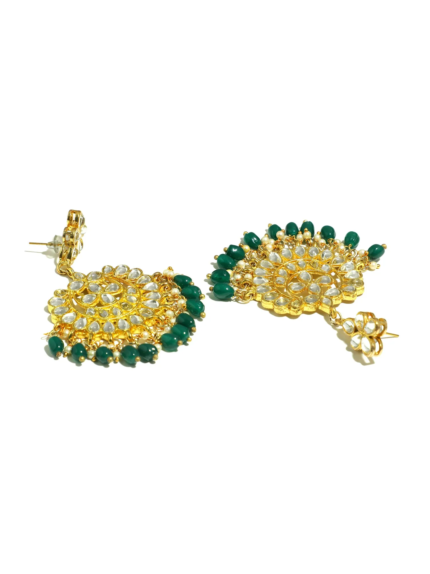 Gold Plated Green Drops Kundan Chandbali Earrings for Women