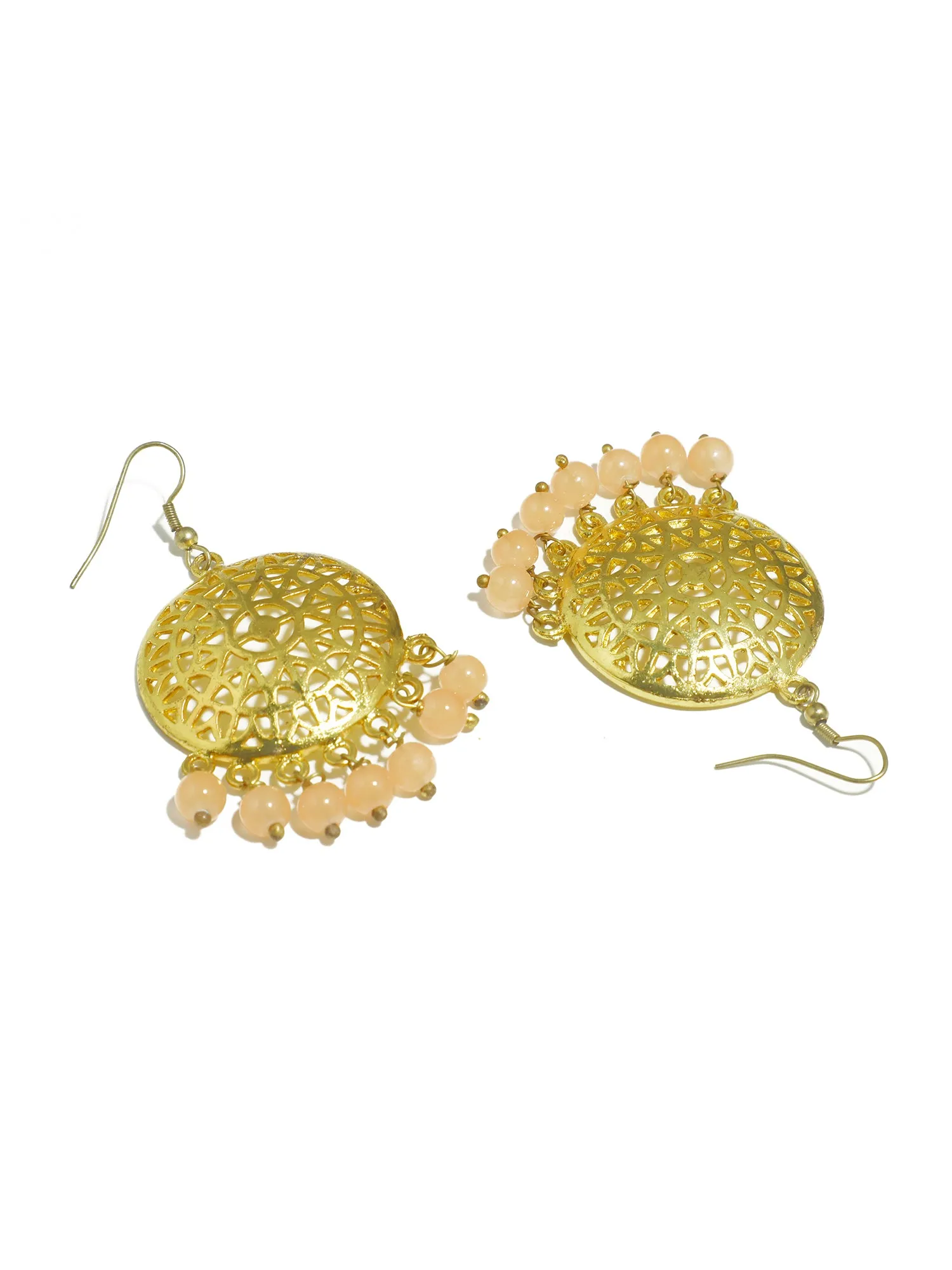 Gold Plated Peach Beads Kundan Dangler Earrings for Women