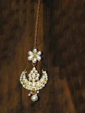 Gold Plated Pearl Bead Kundan Maangtikka