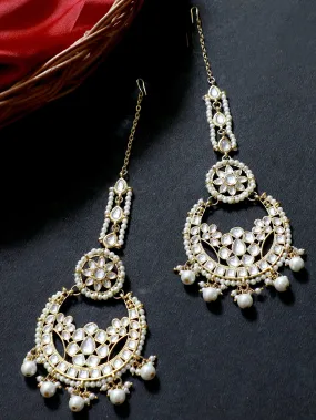 Gold Plated Pearl Beads Kundan Chandbali Earrings