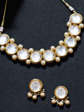 Gold Plated Pearl Beads Polki Kundan Choker Necklace Set