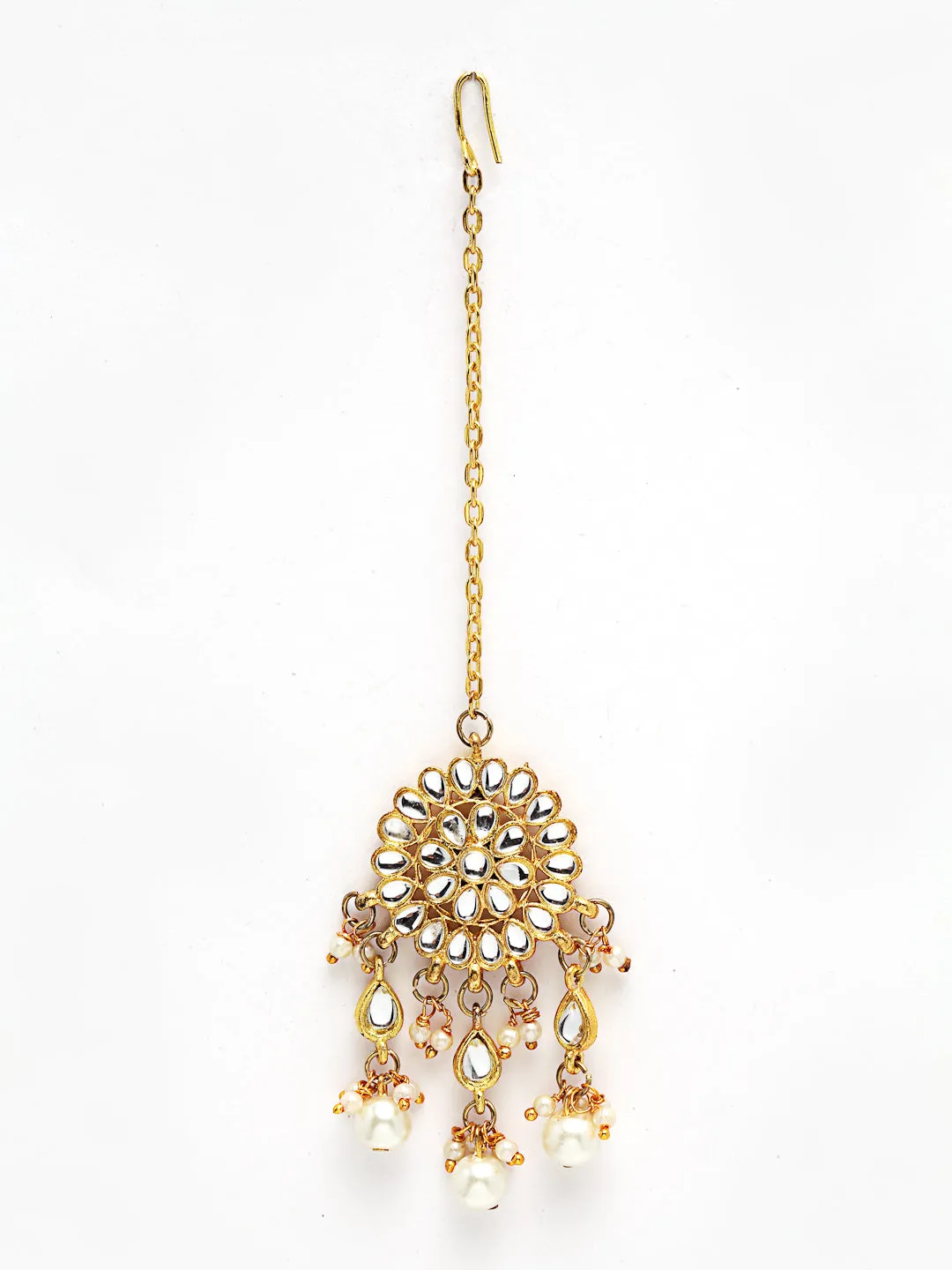 Gold Plated Tassel Beads Kundan Maangtikka