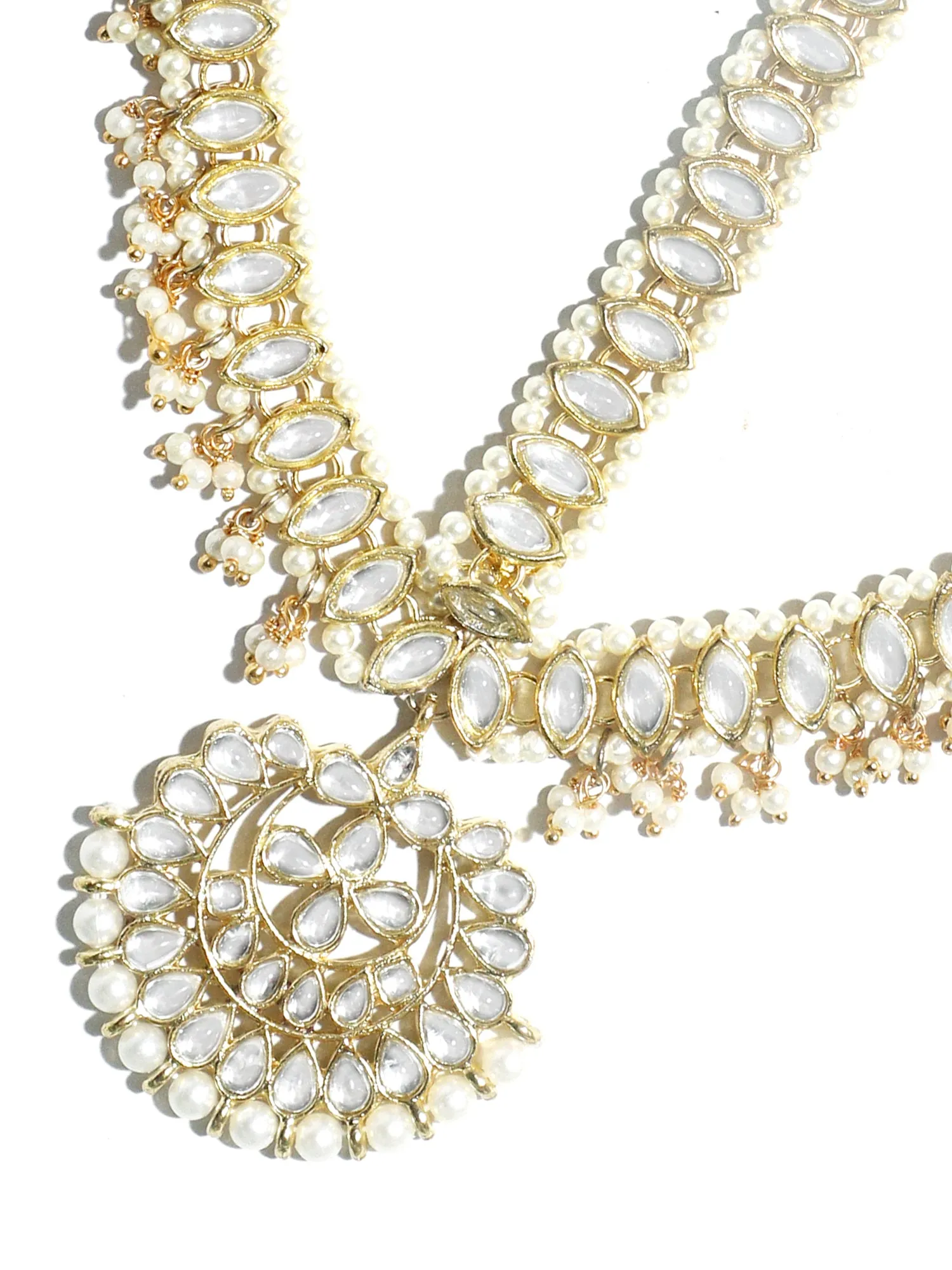 Gold-Tone Pearl Beads and Kundan Studded Tassel Mathapatti