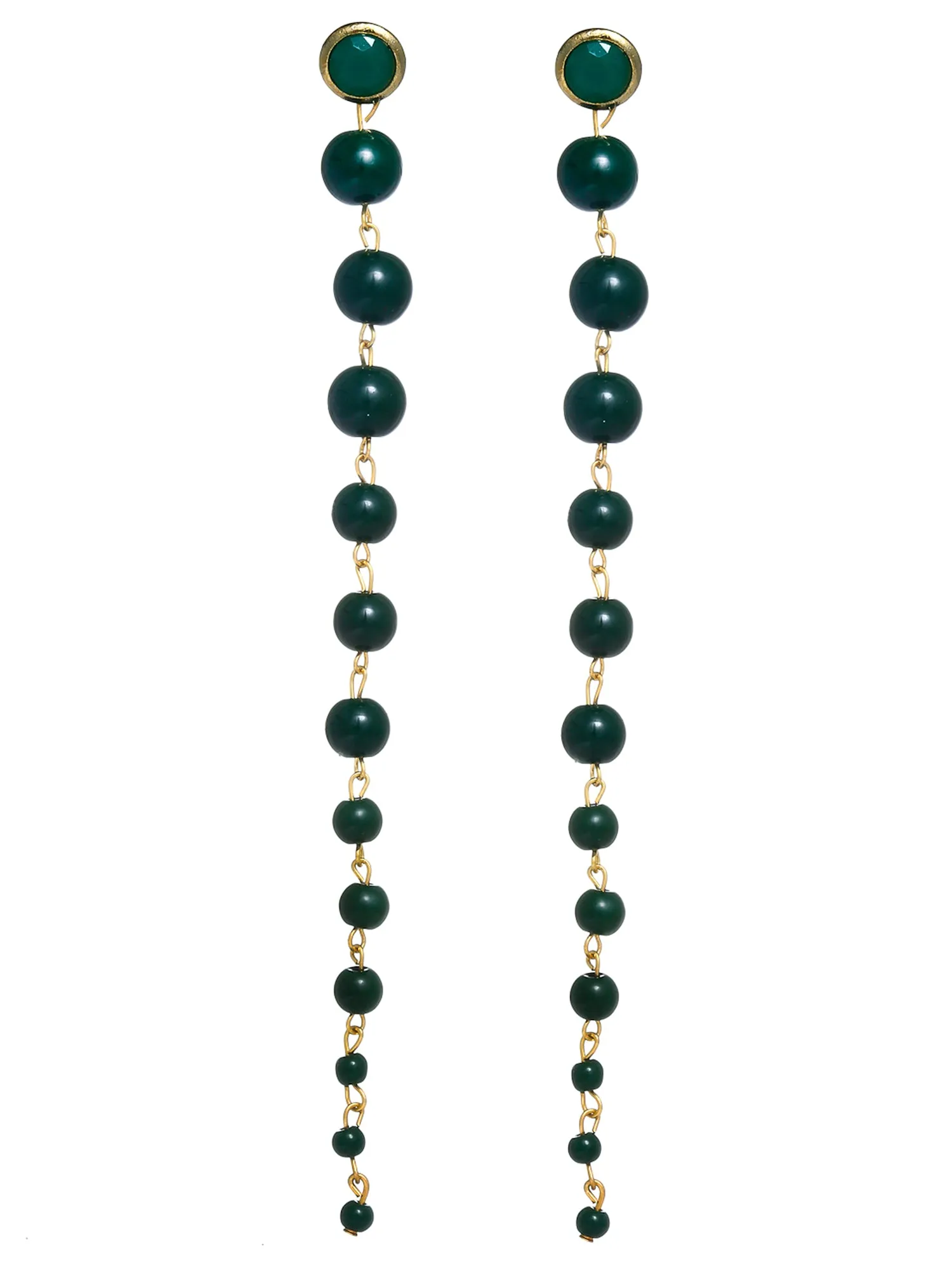 Green Beads Long Dangler Earrings