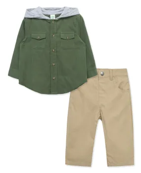 Green Woven Pant Set (2T-4T)