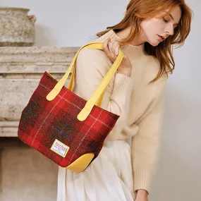 Harris Tweed Wool Plaid Color-Blocked Handmade Tote Bag-i7bags