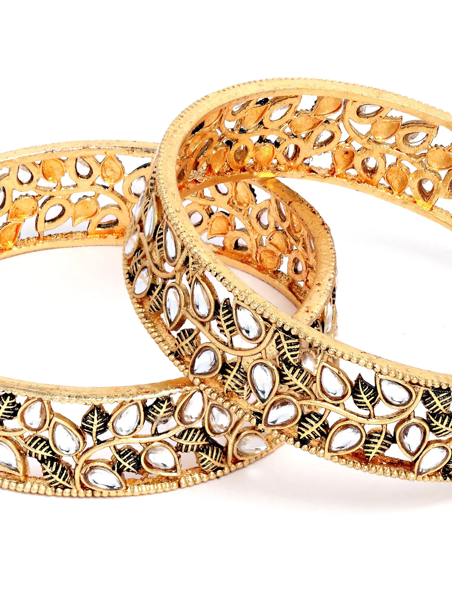 Karatcart Antique Gold Plated Leaf Design Rajwadi Temple Bangle Set for Women