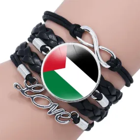 MAC080 Palestine flag keffiyeh pattern time gemstone love & ∞ style multi-layered bracelet