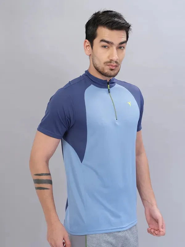 Men Colorblock Slim Fit Mock Neck T-shirt with TECHNO COOL 