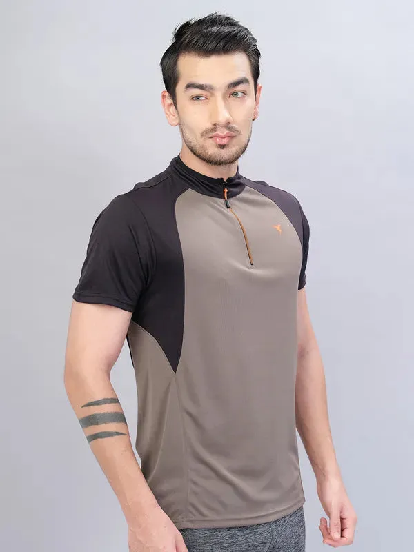 Men Colorblock Slim Fit Mock Neck T-shirt with TECHNO COOL 