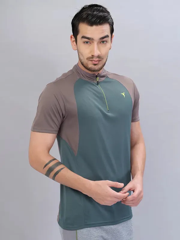 Men Colorblock Slim Fit Mock Neck T-shirt with TECHNO COOL 