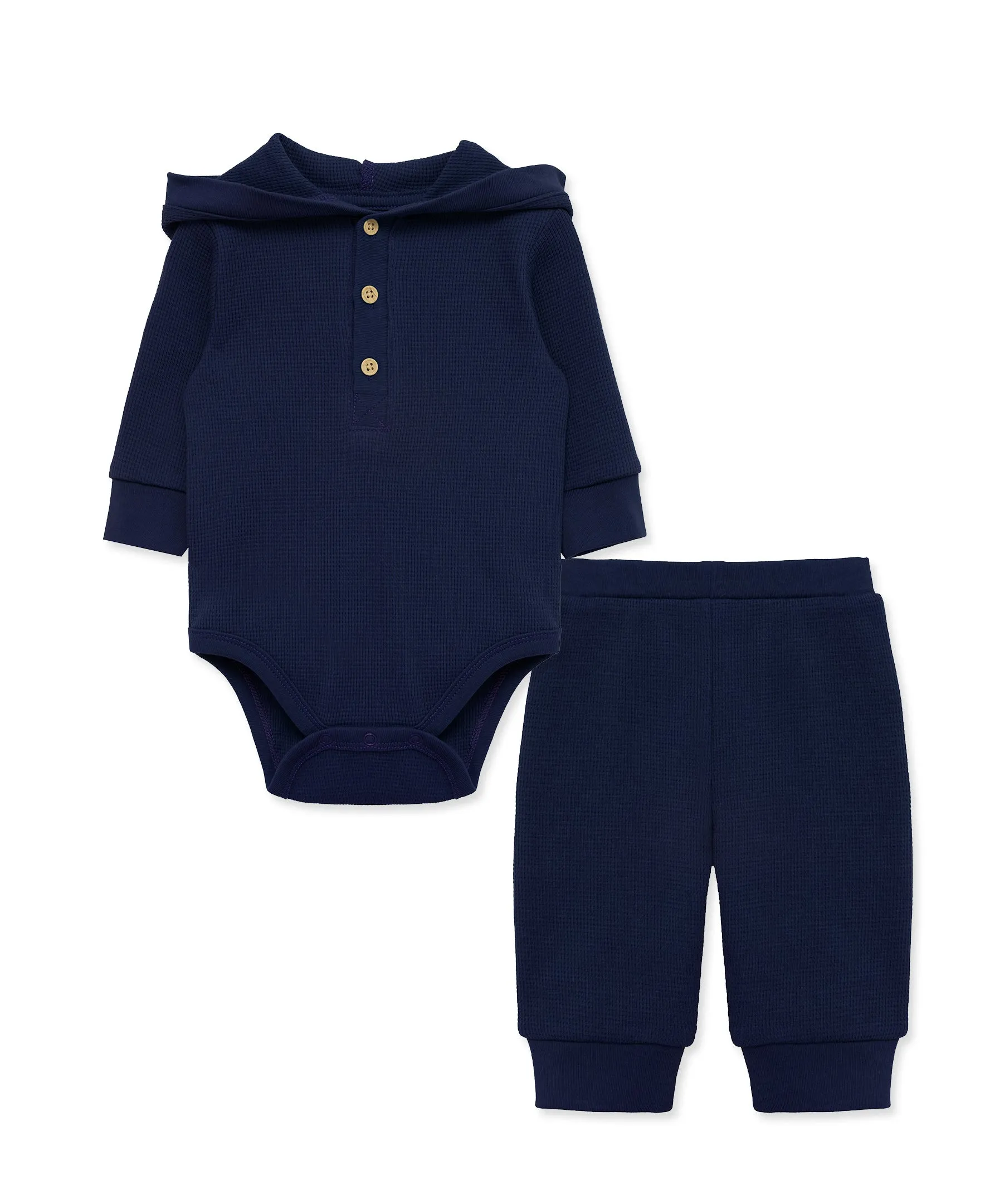 Navy Waffle Knit Bodysuit & Pant Set