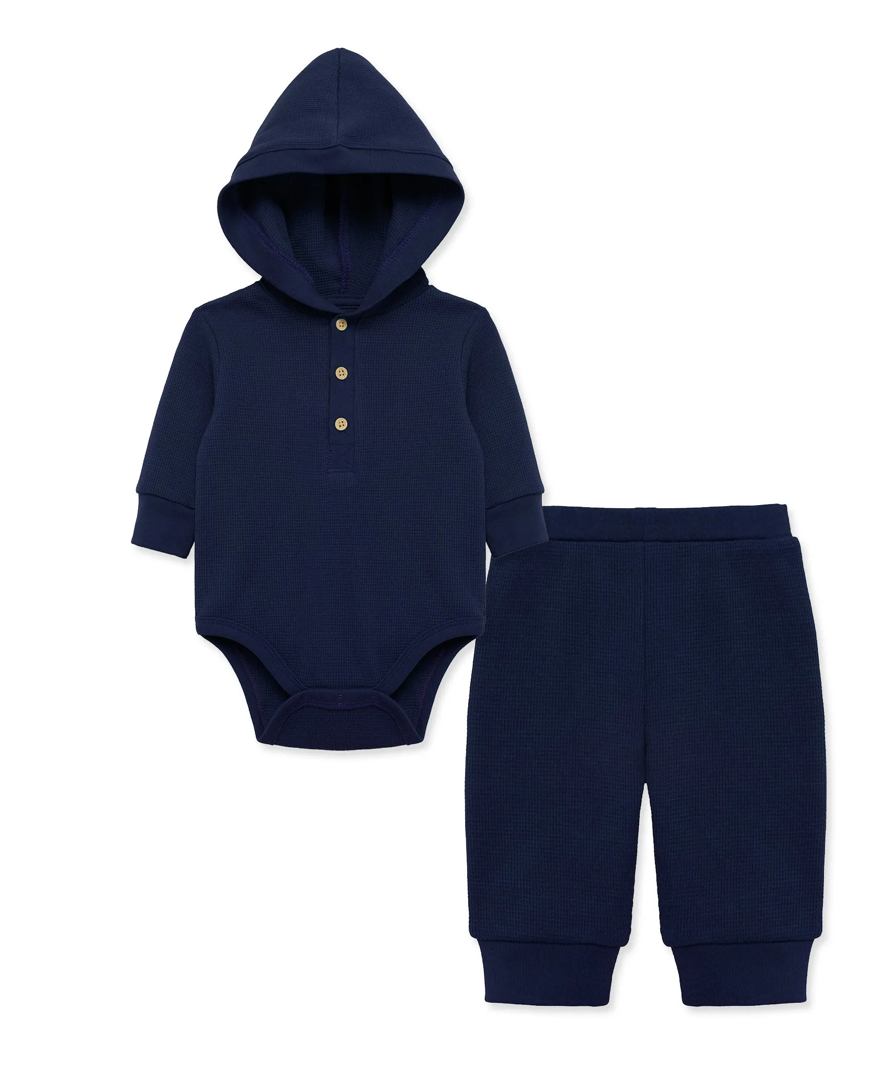 Navy Waffle Knit Bodysuit & Pant Set