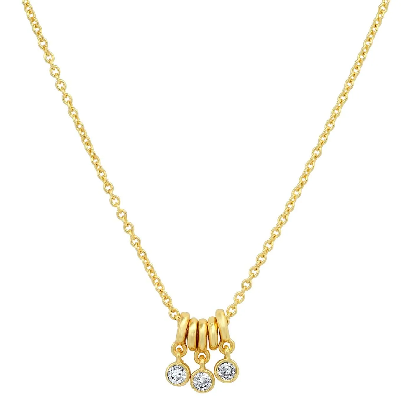 Necklace With CZ And Gold Ring Charms