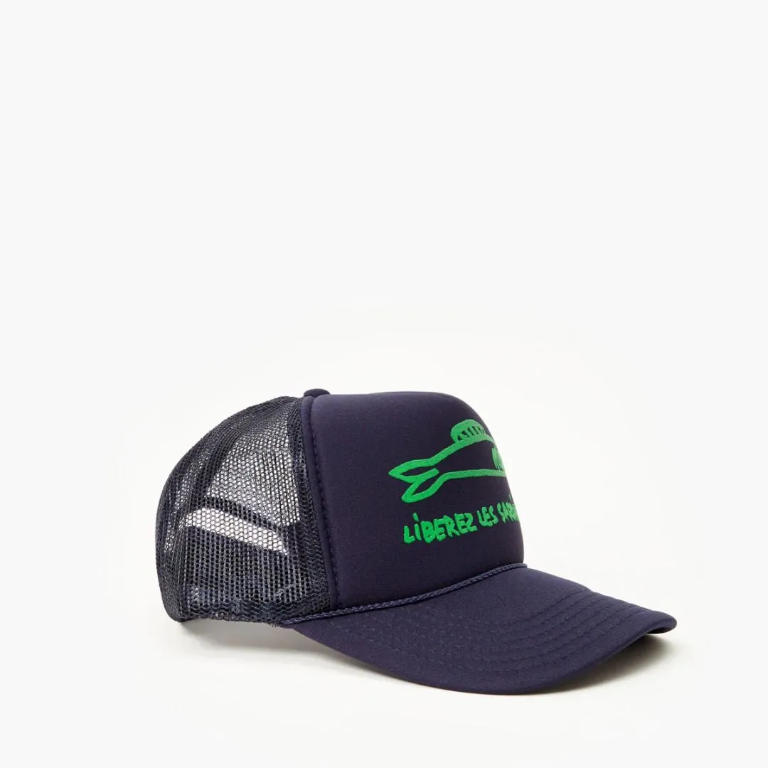 "Liberez les Sardines" Trucker Hat (Navy with Green)