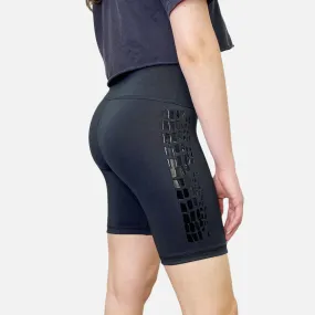 Sofia Black Biker Shorts with Glossy Single Croc Stripe