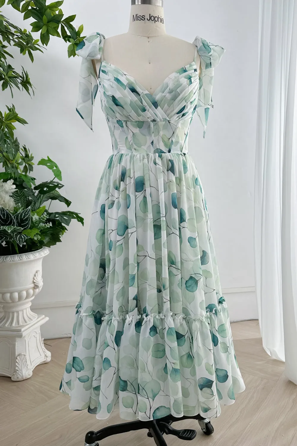 Spaghetti Straps Corset Floral Chiffon Tiered Dress