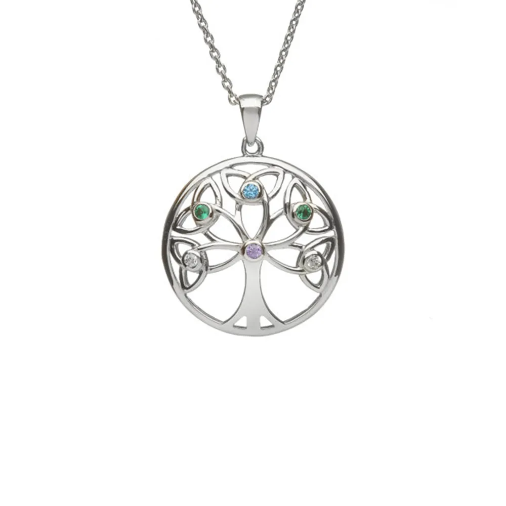 Sterling Silver Trinity Tree of Life Pendant with Stones