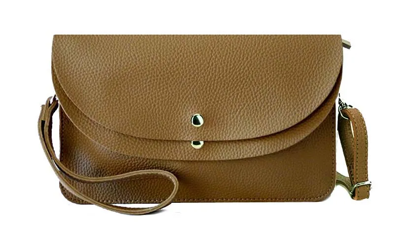 TAUPE ENVELOPE MULTI-POCKET CLUTCH BAG WITH WRISTLET AND LONG SHOULDER STRAP